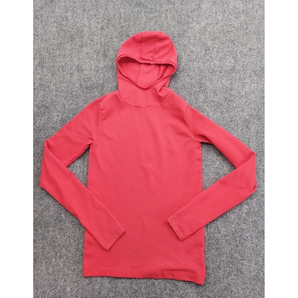 Athleta Hoodie Womens Small Pink Textured Rib Chevron Long Sleeve Pullover Yoga